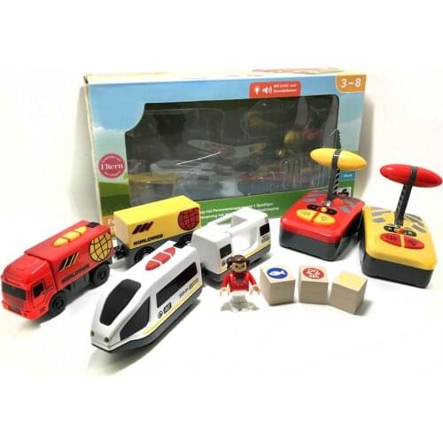 Free shipping Original box Remote control electric magnetic link compatible wooden track white Harmony train and red train