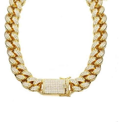 18mm 316L Stainless Steel Hip Hop High Polished Fully Cubic Zirconia Clasp Jewelry Miami Cuban Link Necklace Men Women Chains