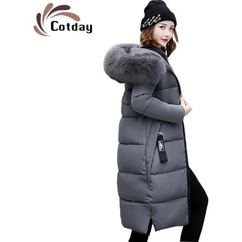 Cotday Hooded Fur Collar Winter Large Sizes Coat Jacket New Long Warm Thick Women Loose Padded Parkas Outwear Coats
