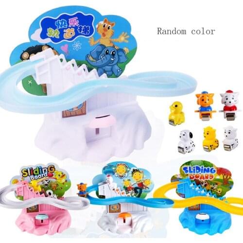 Kids Rail Cars Stair Climbing Toys Duckling Manual Rotation Slide Track Game Cartoon Interaction Assembly Christmas Gifts