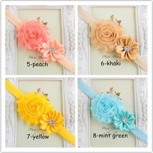 20 Colors Kids Flowers Cloth Shabby Headwear Rhinestone Elastic Head Band Hair Ribbon Headband