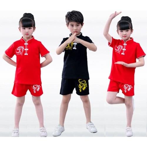 Children Tae Kwon Do Kids Boy Chinese Traditional Wushu Wu shu costume Clothing black red Kungfu Suit performance Uniforms girl