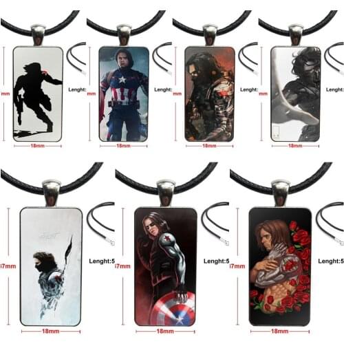 For Women Handmade Girls Glass Cabochon Jewelry Steel Color With Long Pendant Choker Rectangle Necklace Captain America- Bucky 3