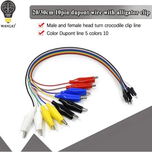20/30cm 10Pin Double-end Alligator Clips Jump Wire Male Female Crocodile Clip Test Lead Jumper Dupont Line Cable DIY Connection