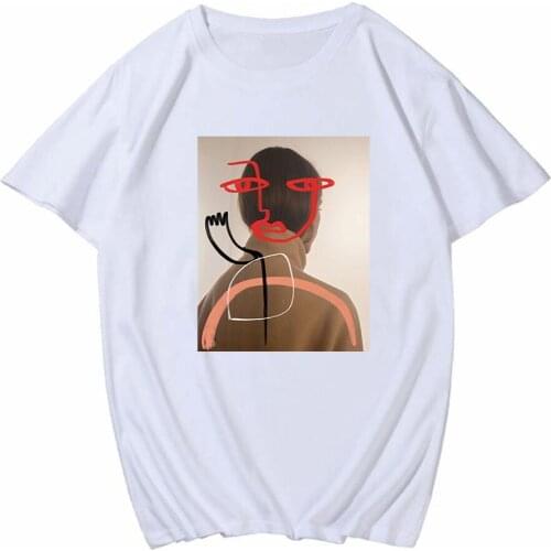 Art Abstract Cartoon Face Graphic Tees Women Man T-Shirt Summer T Shirt Line Drawing Korean Tshirt Hip Hop Couple Clothes Punk