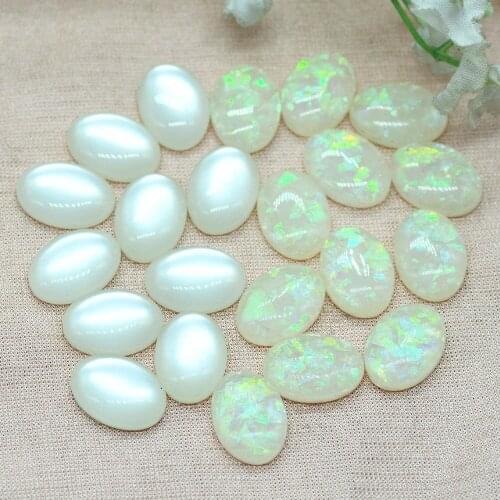 20PCS 9X13mm Oval Shape Pearlized Resin Falt Back Cabochons|Ring Top Cabochons-Free Shipping