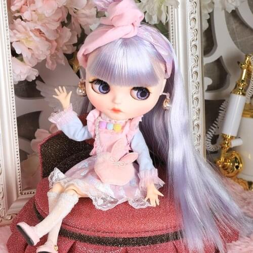 ICY DBS Blyth Doll 1/6 Joint Body hand painted matte face white skin purple long curly hair suit 30cm DIY BJD SD toys gift
