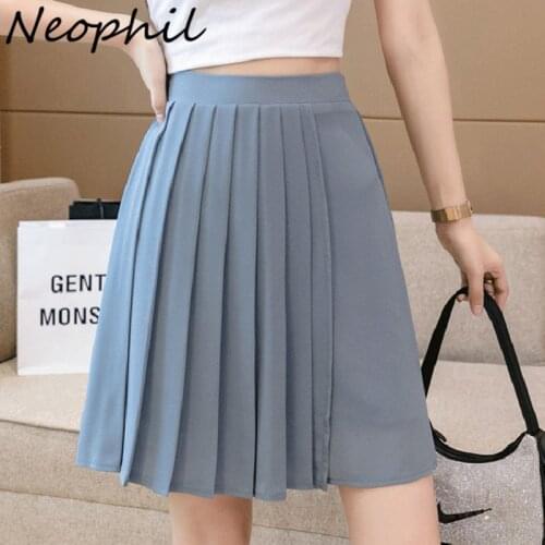 Neophil Summer Chiffon Pleated Shorts For Women Ladies Mini Skirts With Shorts Solid High Waist Elastic Flods Pantskirt P21522