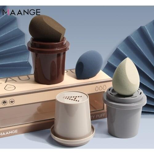 MAANGE New 3Pcs Makeup Sponges with Coffee Cup Storage Case Foundation BB Cream Professional Cosmetic Soft Puff Blending Face