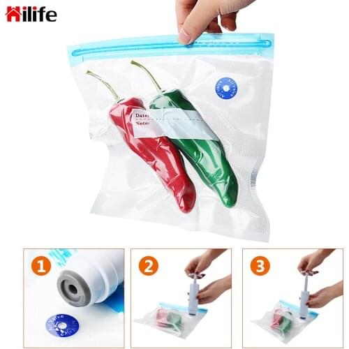 Reusable Food Storage Bag Kitchen Organizer Refrigerator Bags Vacuum Food Fresh Bag Reusable Manual Vacuum Pump Vacuum Sealer