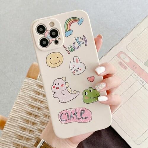 MrenewedM 12 Pro Max Cute Cartoon Animal Phone Case For iPhone 11 XR 7 8 6 Plus X XS Max SE2 Candy Color Graffiti Silicone Cover