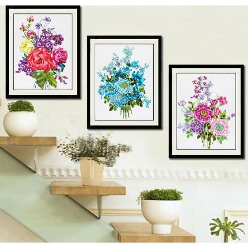38x32cm 3D Flower language Ribbon embroidery kit stain painting set handcraft kit DIY handmade needlework art home decor
