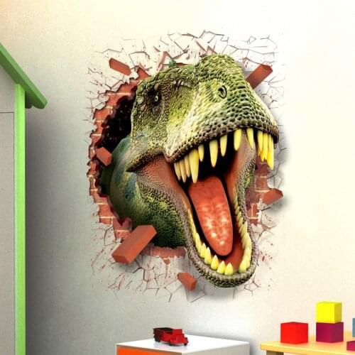 Dinosaurs Wall Stickers for Kids Rooms Boy room Decoration 3d window effect Wall Decals Poster Wall paper mural