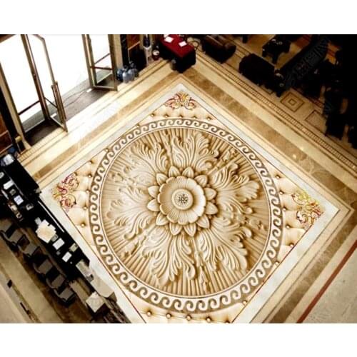 Customize 20203d Flooring European style Embossed flowers walpaper for room pvc floor self adhesive flooring wallpaper mural 3d