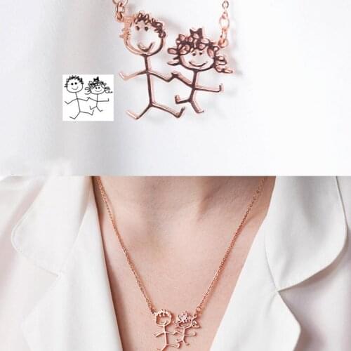 2021 new custom personalized cartoon character stick figure stainless steel pendant necklace couple family jewelry gift