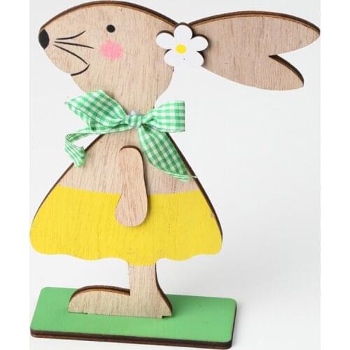 Easter decorations for home cute bow rabbit wooden craft Bunny table Centerpiece Easter rabbit gift supplies kids DIY Easter