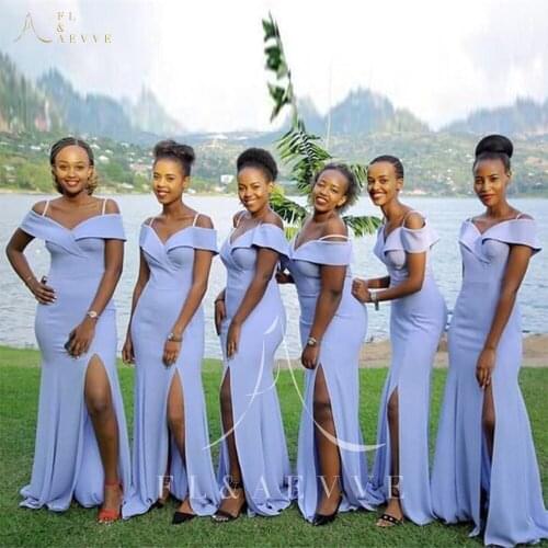 Vintage Light Purple Spaghetti Straps Bridesmaid Dresses Off the Shoulder Mermaid Wedding Party Gowns Side Split Prom Gowns