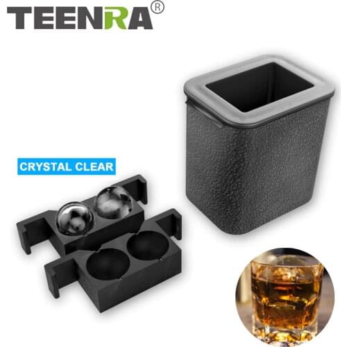 TEENRA 2 In 1 Crystal Clear Ice Ball Maker Silicone Ice Mold Tray Ice Cube Maker Tray Round Sphere Mold Food Grade Kitchen Tools