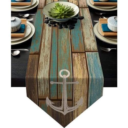 Vintage Old Wooden Planks Texture Hotel Family Dinner Table Flag Kitchen Table Decoration Table Runner