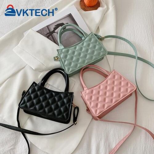 Vintage Women Lattice Pattern PU Messenger Bag Top-handle Mini Handbags Purse Summer Shoulder Bag for Women Wallet Phone