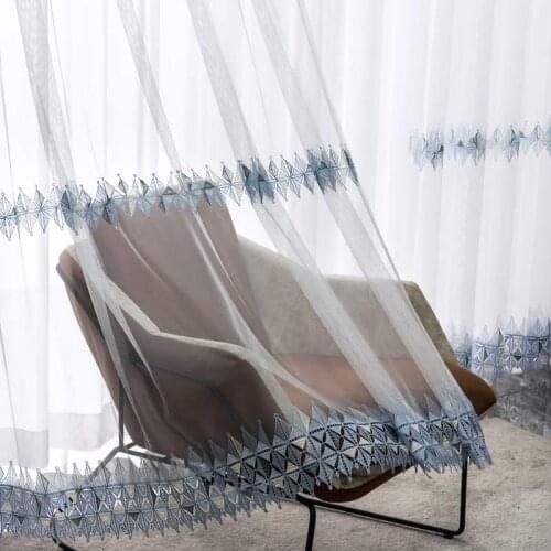 Embroidered Sheer Curtains for Living Room Bedroom European Geometric Lace Bottom Villa Parlor Sliding Glass Door Drapes