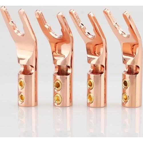 High quality OEM Pure Red Copper Spade Plug Screw Locking Spade Fork Banana Plug