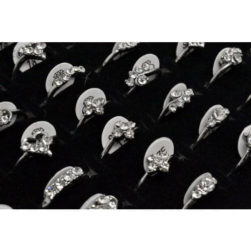 Yingwu Fashion Women Ring Finger Jewelry Sliver Rhinestone Crystal Anniversary Wedding Rings 50pcs Wholesale