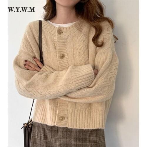 WYWM 2021 Autumn Winter Knitted Cardigans Sweater Women Korean Vintage Solid Long Sleeve Coat Ladies Loose Lazy Oaf Female Tops