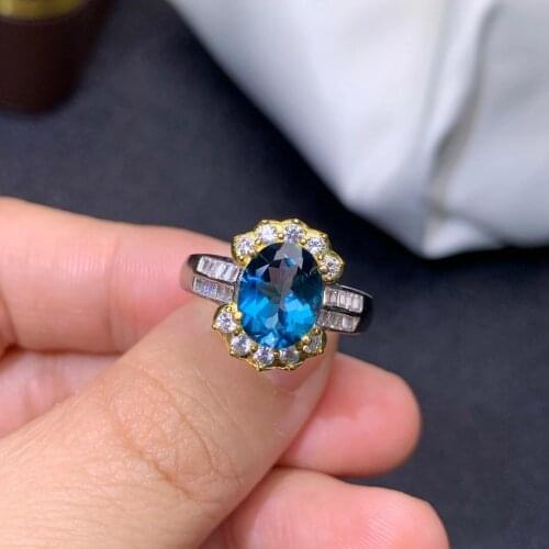 Fashion Blue Topaz Ring for Women Solid 925 Sterling Silver Color Sapphire Rings Queen Natural Gemstone Engagement Ring Birthday