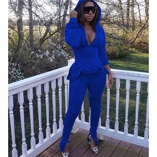 Winter Casual Tracksuits Sexy Women Two Pieces Bodycon Sportswear Outfits Sets Hooded Top+Joggers