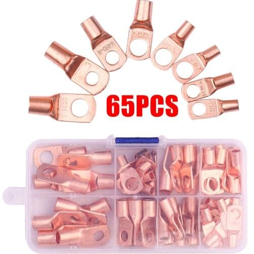 125PCS/Box Assorted Wire Lugs Kit Includes 65PCS Copper Ring Terminals Crimp Connectors 60PCS Heat Shrink Tube for Vehicle Boat