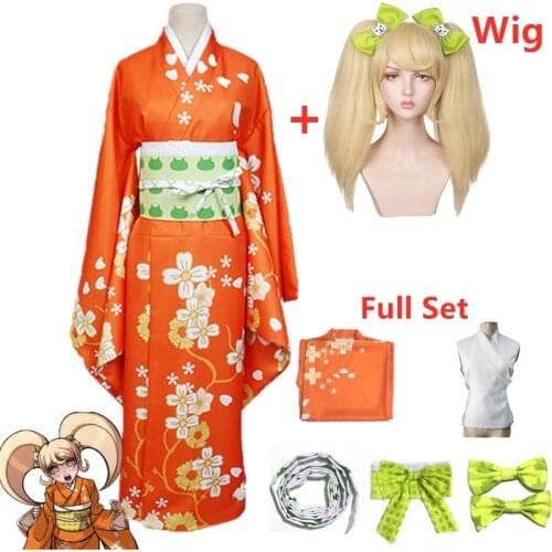 2021 Anime Super Danganronpa 2 Hiyoko Saionji Kimono Cosplay Costume Adult Women Orange Dress Kimono Halloween Clothing Kostuums