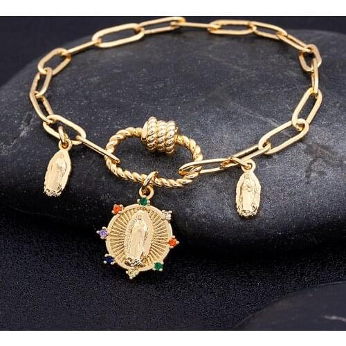 2021 New Trendy Christian Jesus Bracelet Gold CZ Stone Handmade Adjustable Bracelets For Women Party Wedding Jewelry Gifts