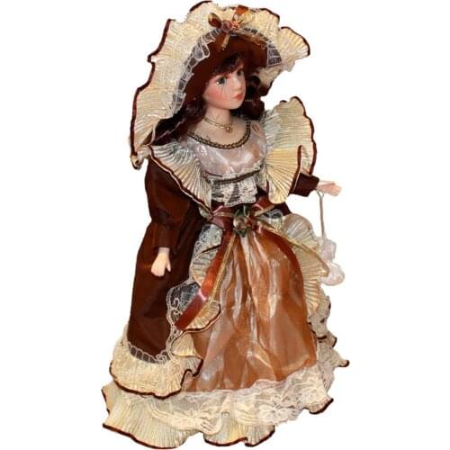 40cm vintage style porcelain doll in dress hat with display stand