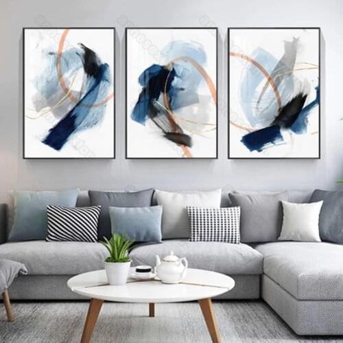 Watercolor Canvas Painting Poster Abstract Black Pink Blue Ink Brush Paintings Print for Home Rooms Bedroom Gallery Wall Decorat