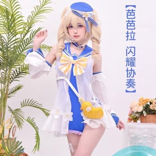 Anime! Genshin Impact Barbara Shining Concerto Game Suit Sweet Lovely Swimsuit Uniform Cosplay Costume Pool Party Outfit Women