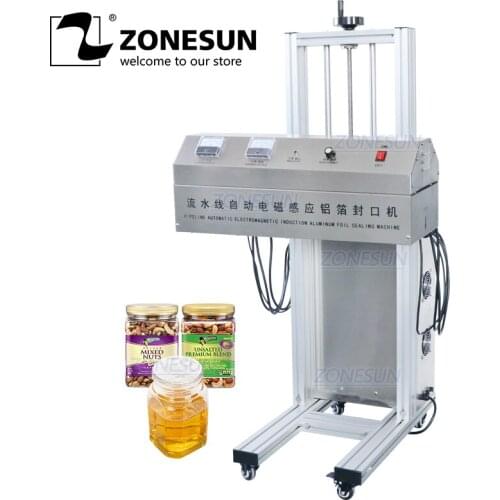 ZONESUN Automatic Continuous Induction Sealer Plastic Bottle Cap Aluminum Foil Lid Sealing Dried Fruit Capsule Tablet