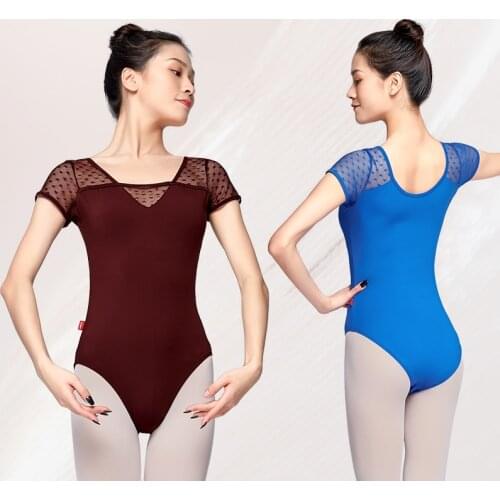 Ballet Leotards for Women Adult Dance Camisole Gymnastics Leotard Outfit Lace Splice Short Sleeve Swimwear Ballet Top