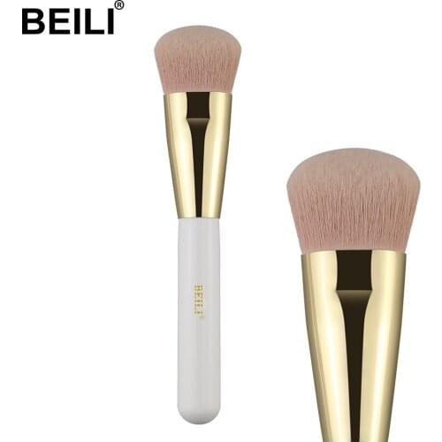 BEILI 1 piece Pearl White Professional Foundation Makeup brushes Soft Nano Wool fiber Hair Cruelty free vegan brush