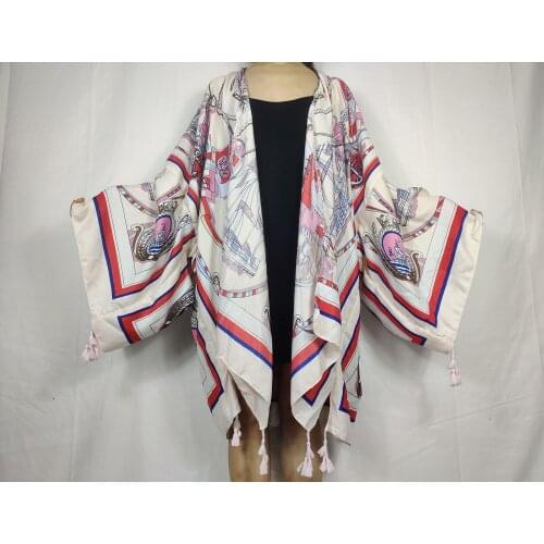 Bohemian Floral Swimsuit Cover ups for Women Open-Front Kimono Cardigan European African Tassel Beach Kimonos For Women