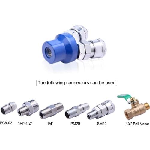 C Type Pneumatic Fitting 1/4" Female Thread 2 Way Air Hose Quick Coupler Socket Connector With 1/4" Ball Valve/PM20/SM20