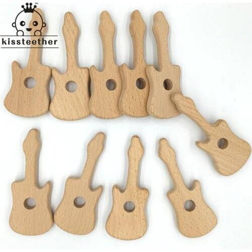 Beech Wooden Guitar Natural Handmade Wooden Teether DIY Wood Personalized Pendent Eco-Friendly Safe Baby Teether Toys