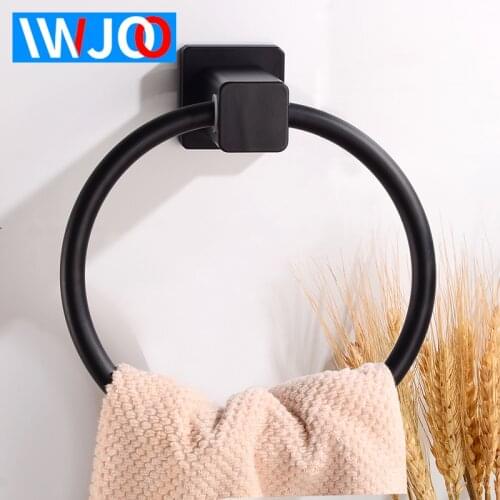 Towel Ring Holder Black Wall Mounted Bathroom Towel Rack Aluminum Round Towel Bar Decorative Clothes Rack Bathroom Accessories