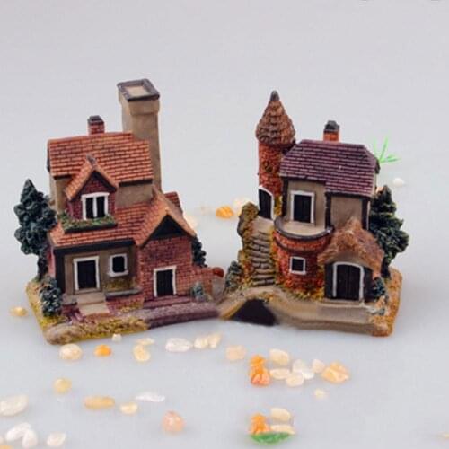 Resin House Garden Miniature Garden Decoration Micro Doll House Figurines Desktop Decorative Craft Home Courtyard Lawn Ornament