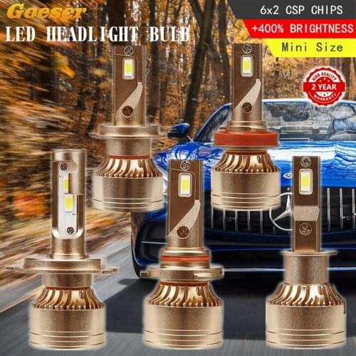 Goeser Vehicle Headlight LED H7 Bulb H4 Lamp H11 Light 9005 9006 H1 HB3 HB4 CSP Chip 12V 6000K Mini Size 2 Year Warranty