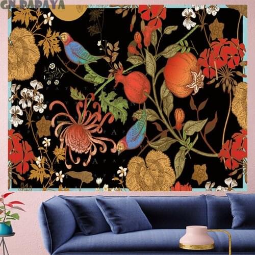 Pomegranate parrot macrame Tapestry tropical plants retro leaf goblen Yoga mat Retro Polyester mandalas Wall Hanging home decor