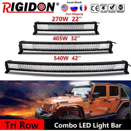 RIGIDON Curved Led Light Bar 22/32/42inch 7D Tri-Row Flood Spot Combo Beam for Boat Pickup Truck 4WD SUV ATV Car Driving Lamp