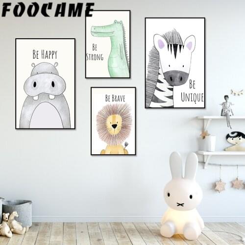 Paintings Wall Decor Nordic Style Kids Decoration Zebra Lion Hippo Cartoon Poster Art Living Room Canvas Nursery Print Pictures