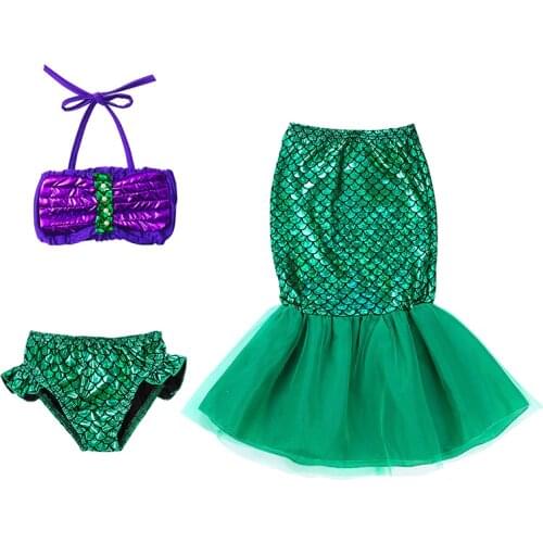 Mermaid Tail Costume 3pcs Set Kids Little Mermaid Princess Dress Swimwear New Girls Swimsuit Cosplay Ariel Dresses C30682CH