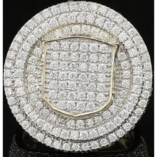 Milangirl Luxury Hip Hop Micro Pave Stones All Iced Out Creative Badge Pattern Ring Big Rings for Men Jewelry